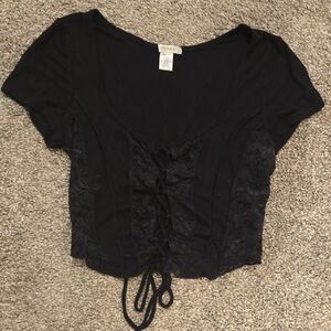 Bozzolo Black Lace-Up Crop Top